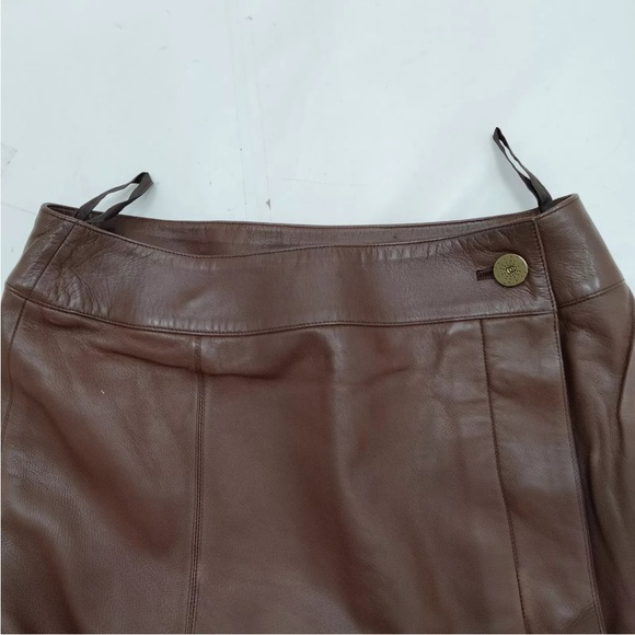 New CHANEL Brown Lambskin and Silk Wrap Skirt - Picture 4 of 11